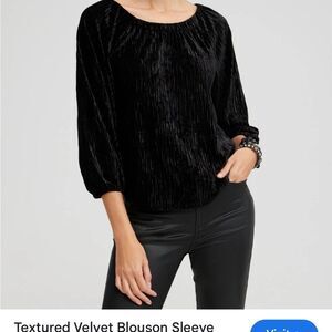 Chico’s black textured crushed velvet blouson sleeve top off-shoulder size M